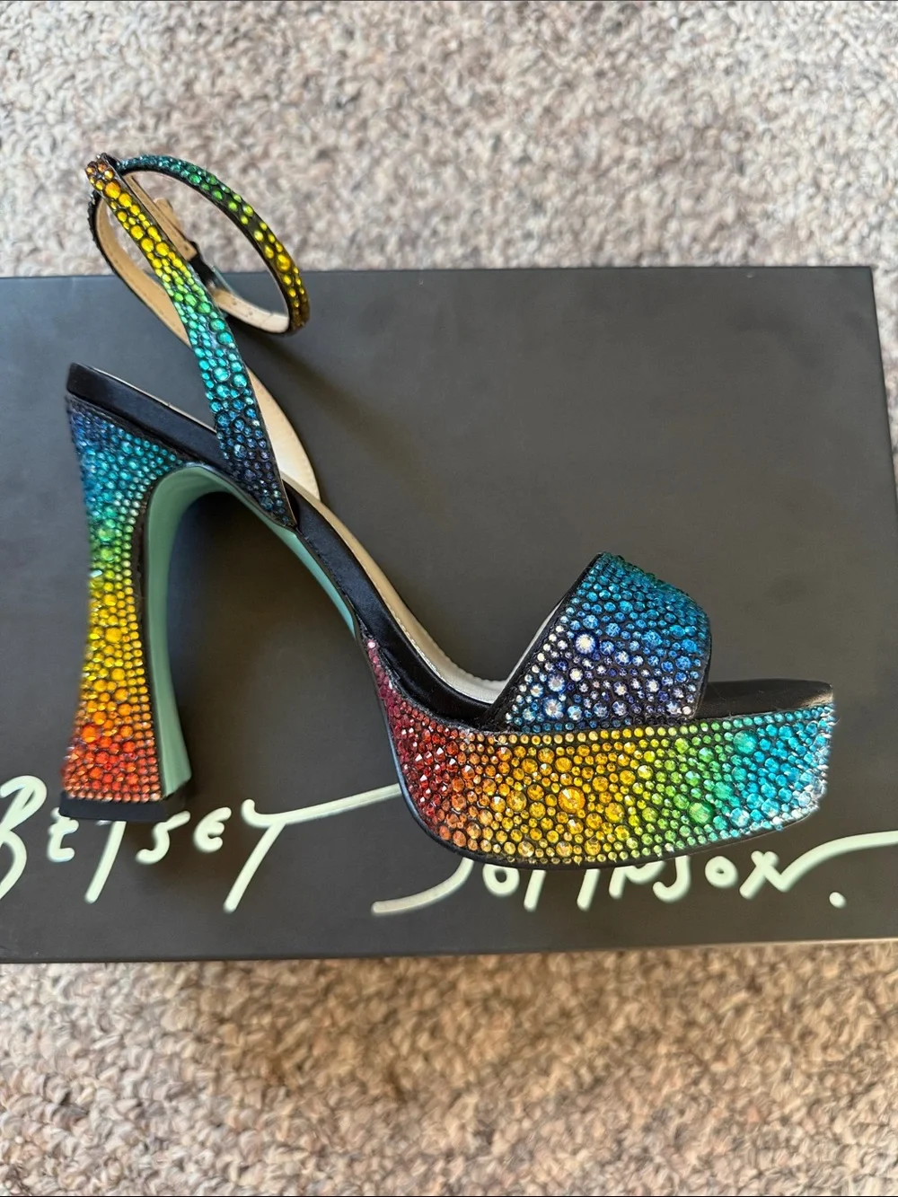 Betsey Johnson Rainbow Crystal Platform Heels